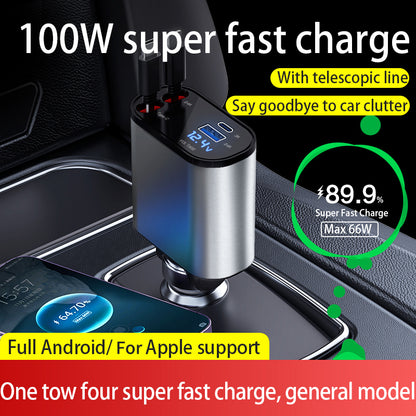 4 in 1 Retractable Car fast Charger for iPhone & Android
