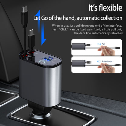 4 in 1 Retractable Car fast Charger for iPhone & Android